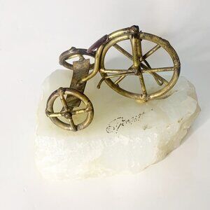 Vintage Brass Stone John Demott Bicycle Tricycle Bike Paperweight Art Sculpture
